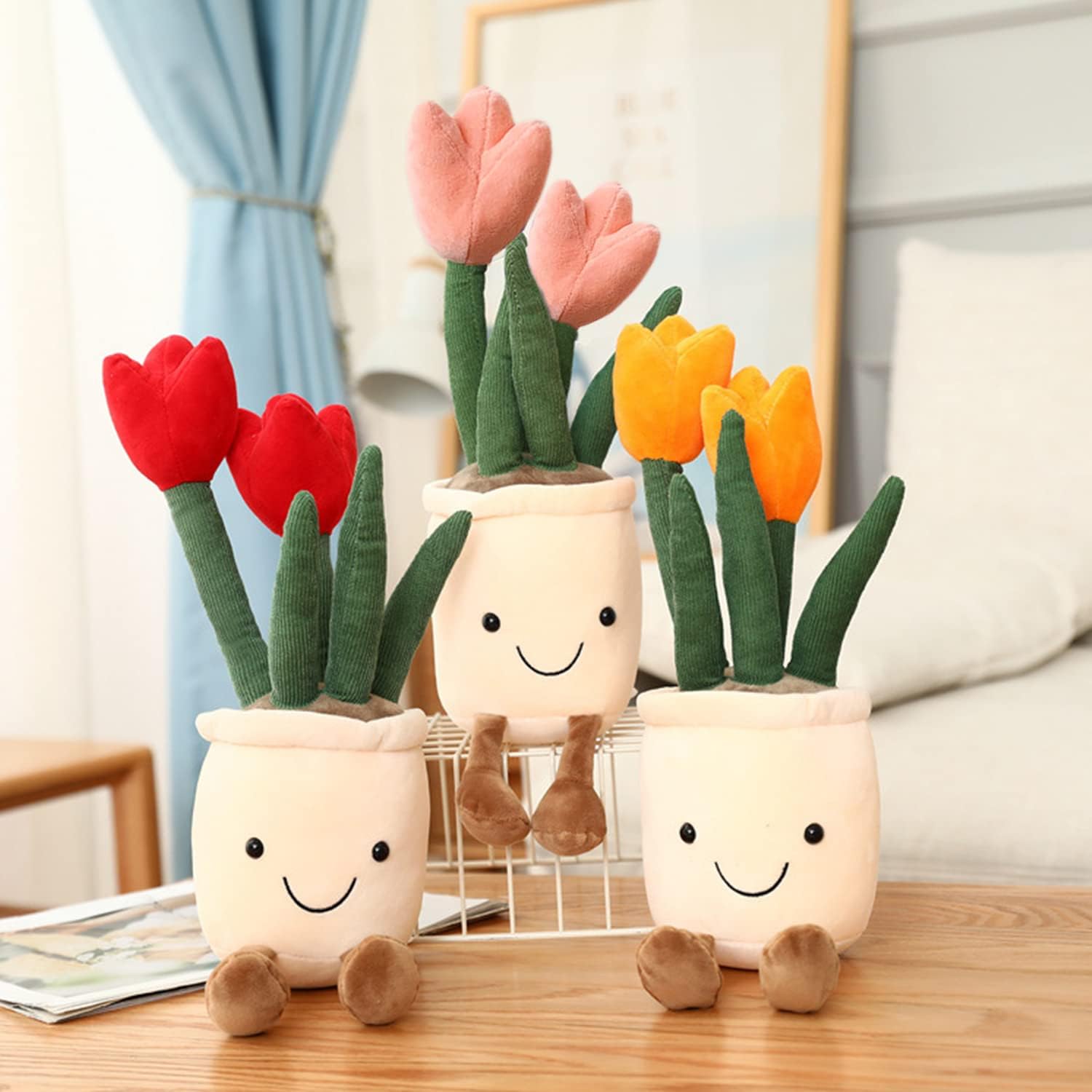 Plush toy with cheerful floral design