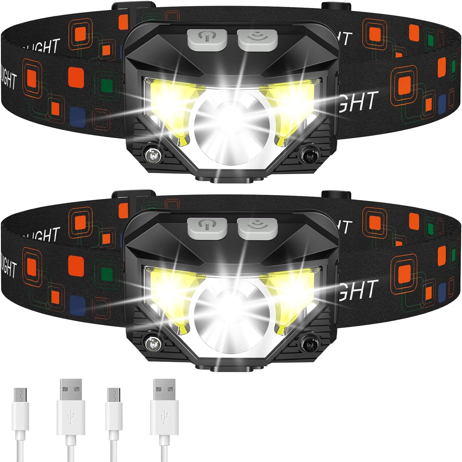 Zweier-Set Ultrahelle LED Kopflichter mit Sensor und Spritzwasserschutz