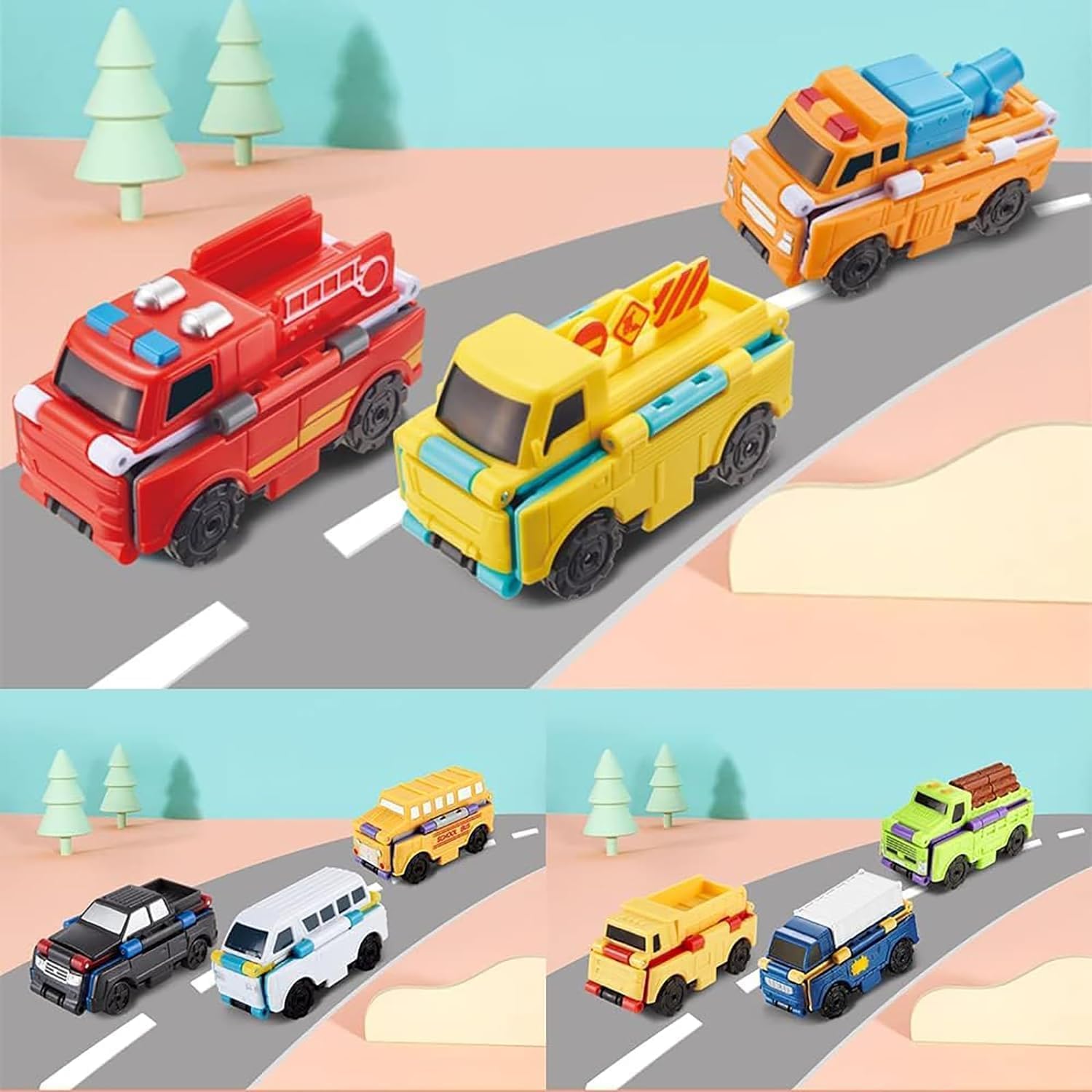 Creative toy cars with two sides for imaginative play