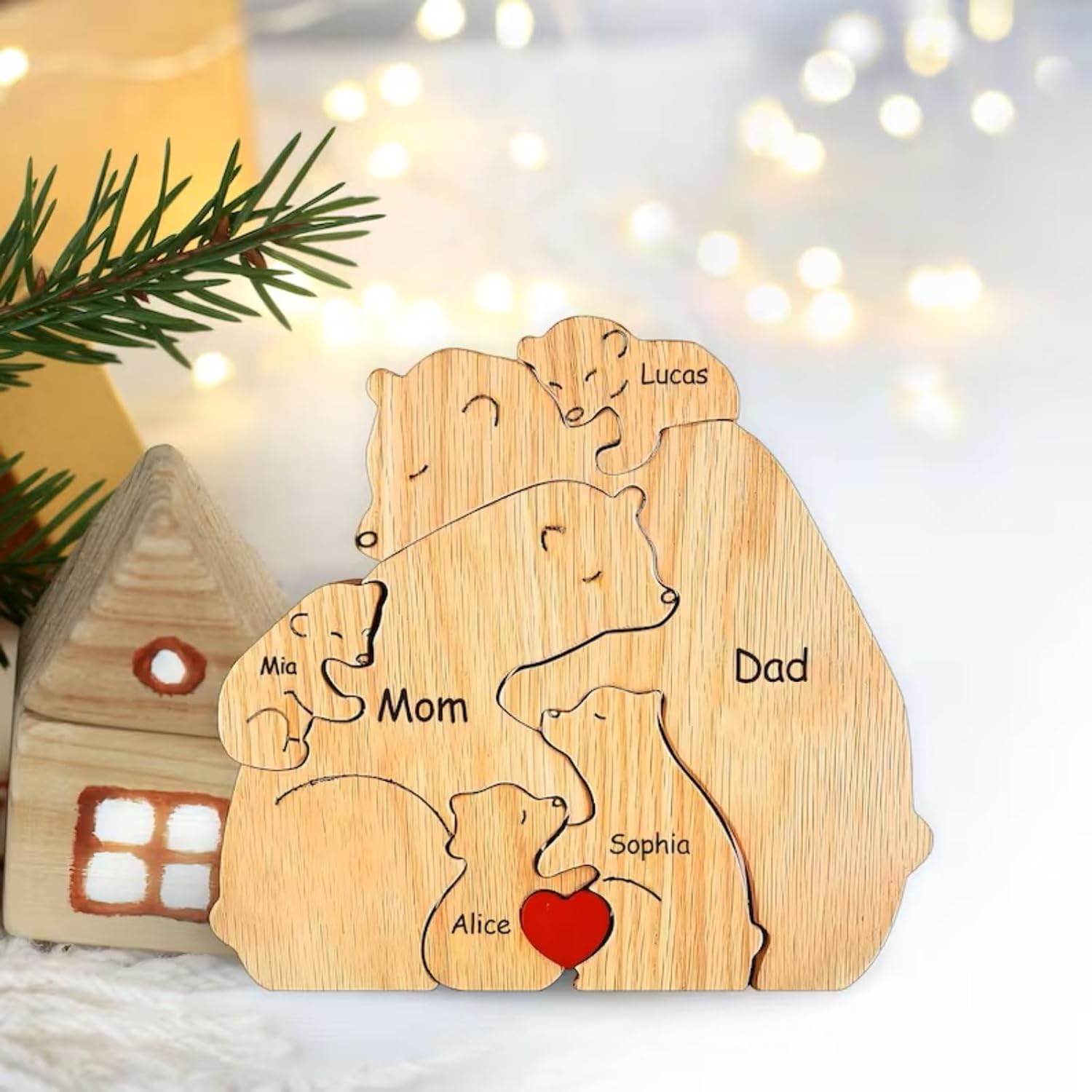 Personalizable Wooden Puzzle with Bear Motifs for the Family