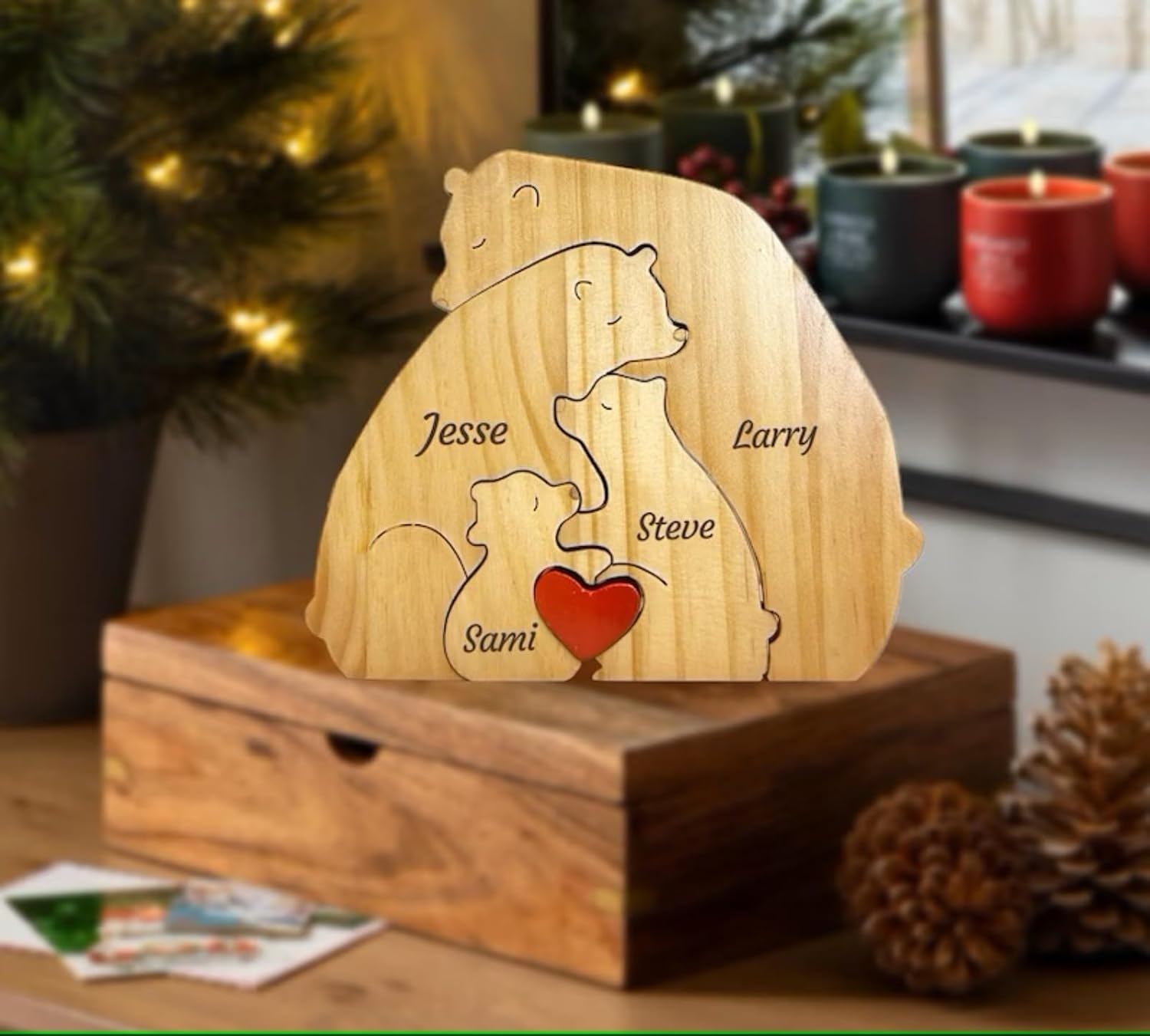 Personalizable Wooden Puzzle with Bear Motifs for the Family