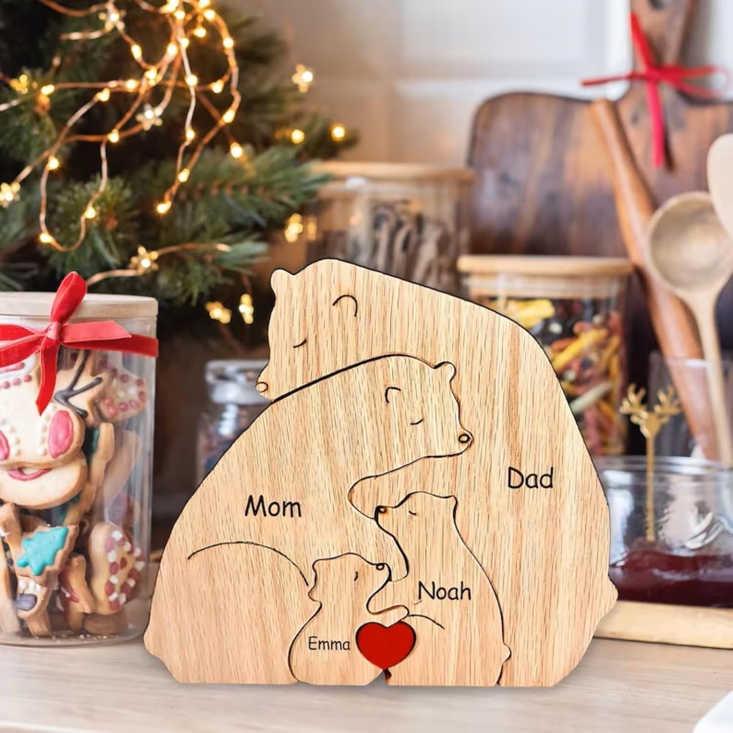 Personalizable Wooden Puzzle with Bear Motifs for the Family