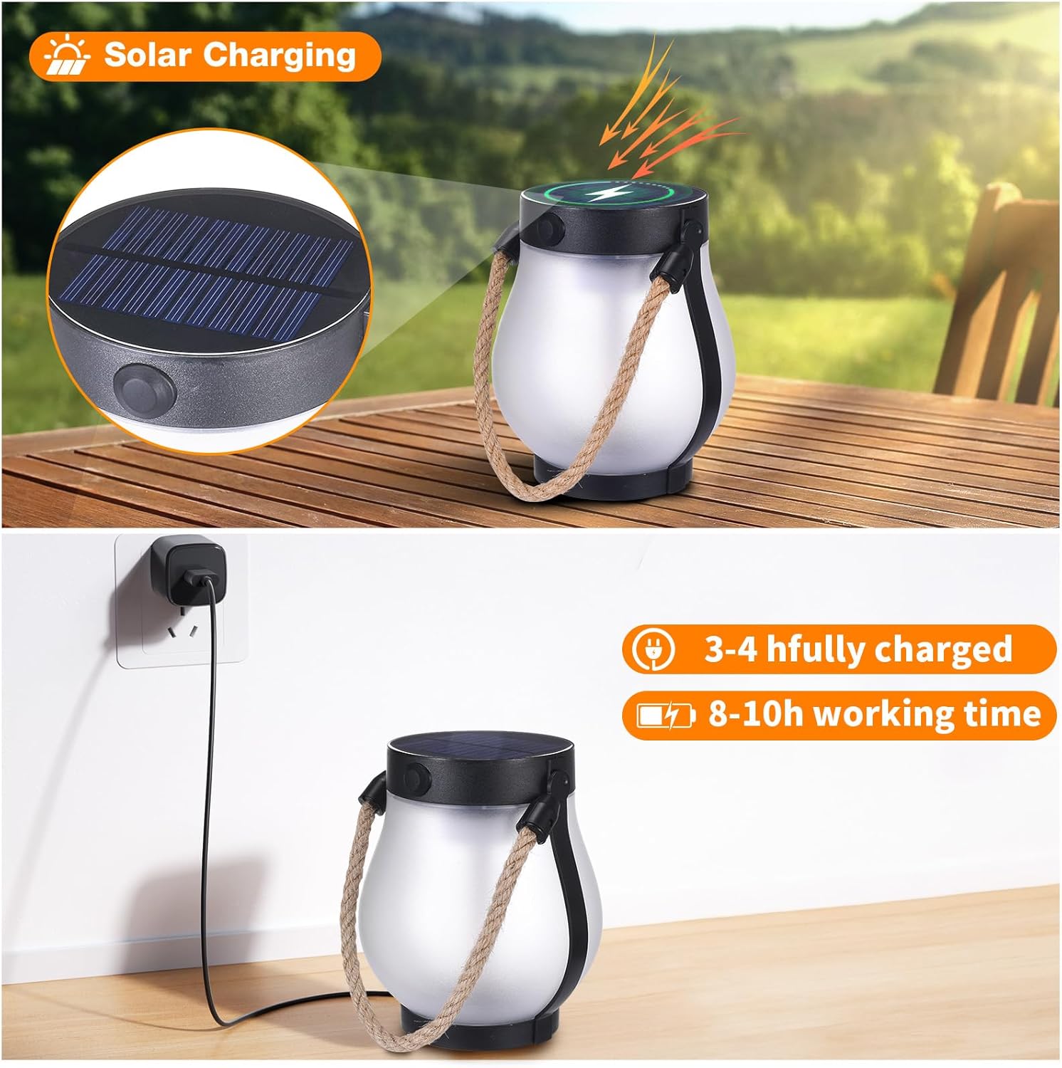 Solar-Powered LED Lantern with Flame Effect – No Fire, No Smoke