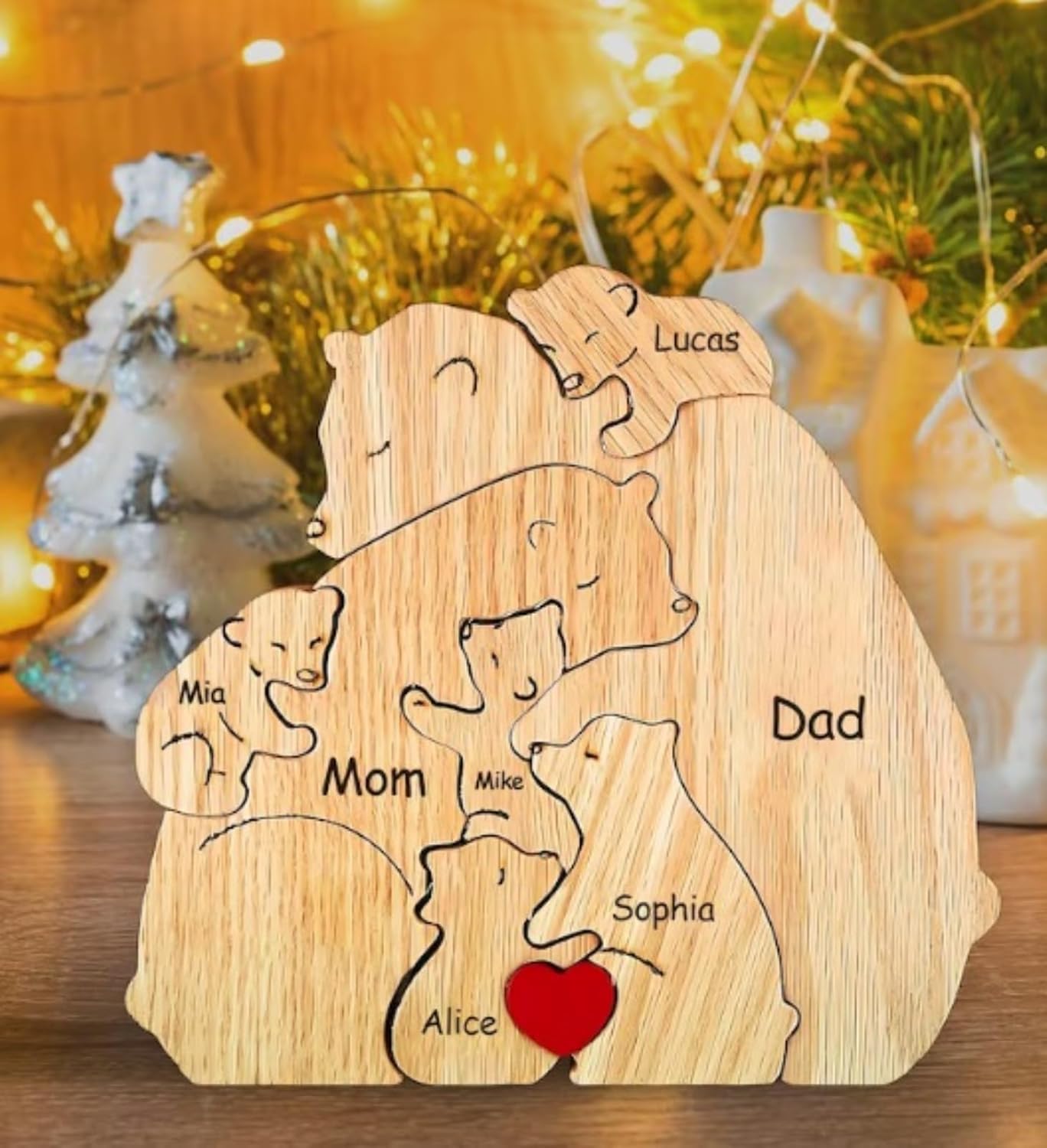 Personalizable Wooden Puzzle with Bear Motifs for the Family