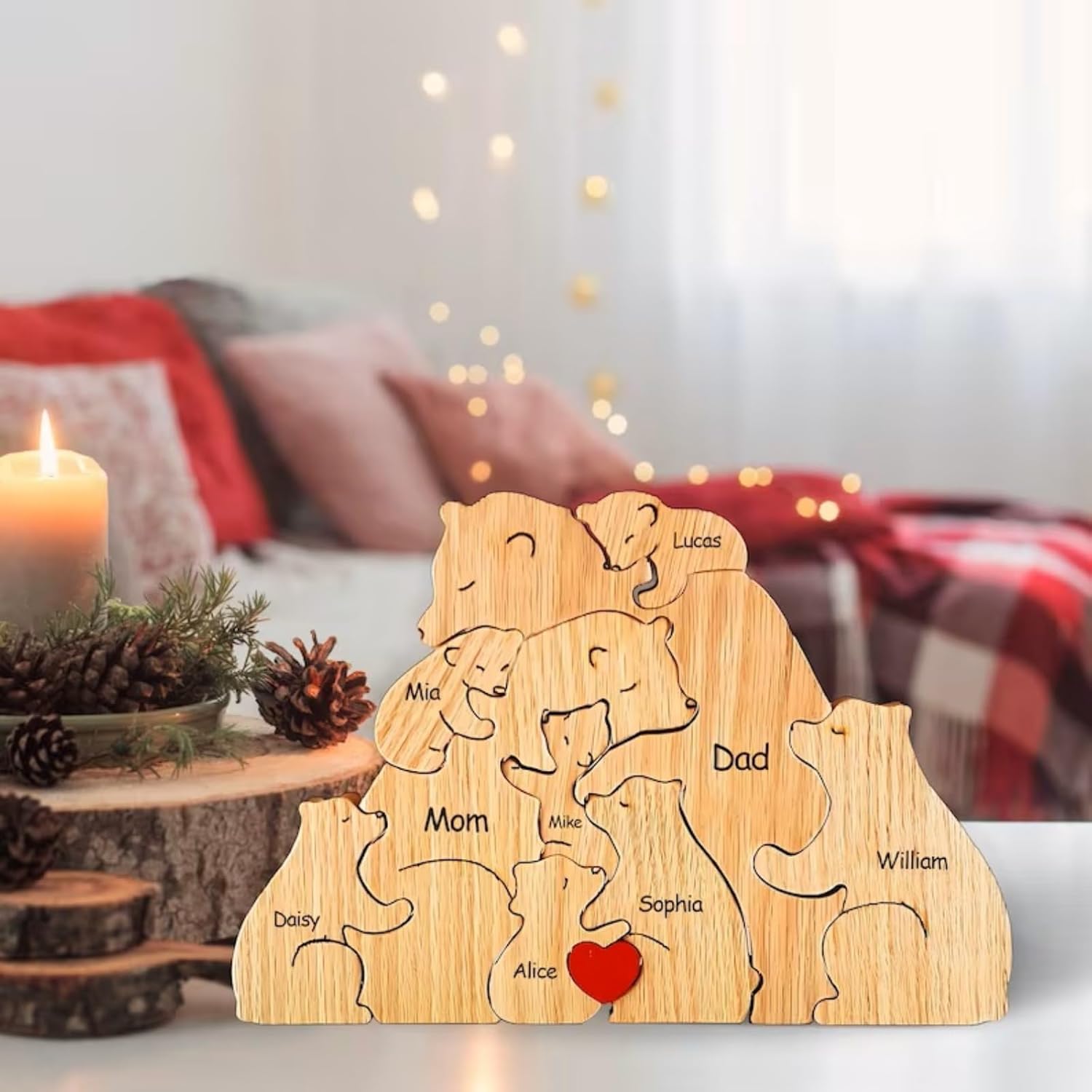 Personalizable Wooden Puzzle with Bear Motifs for the Family