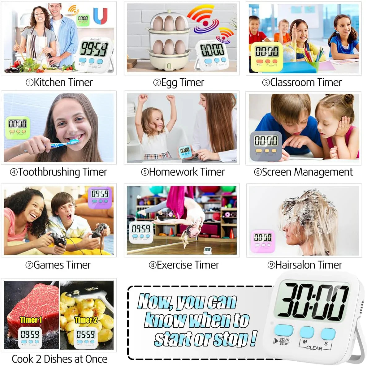 Practical Kitchen Timer with Large Display – Set of 2