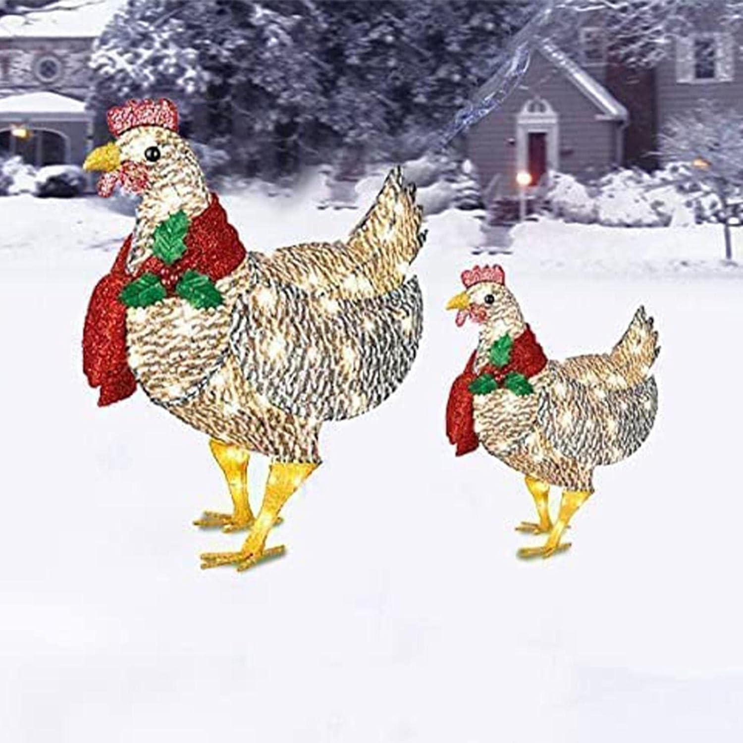 LED Chicken with Scarf for Winter – Christmas Decoration for Indoors and Outdoors