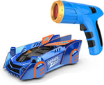 Remote-controlled car with laser beam for wall contact