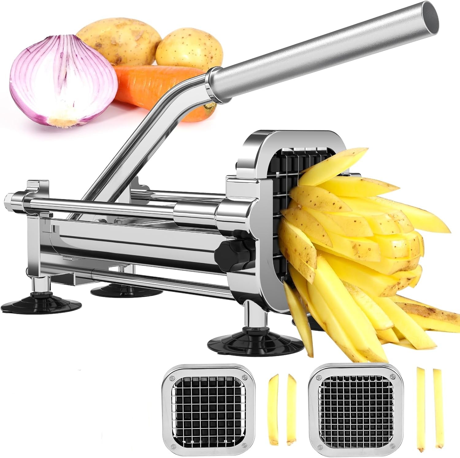 Robust stainless steel vegetable cutter with 2 cutting inserts