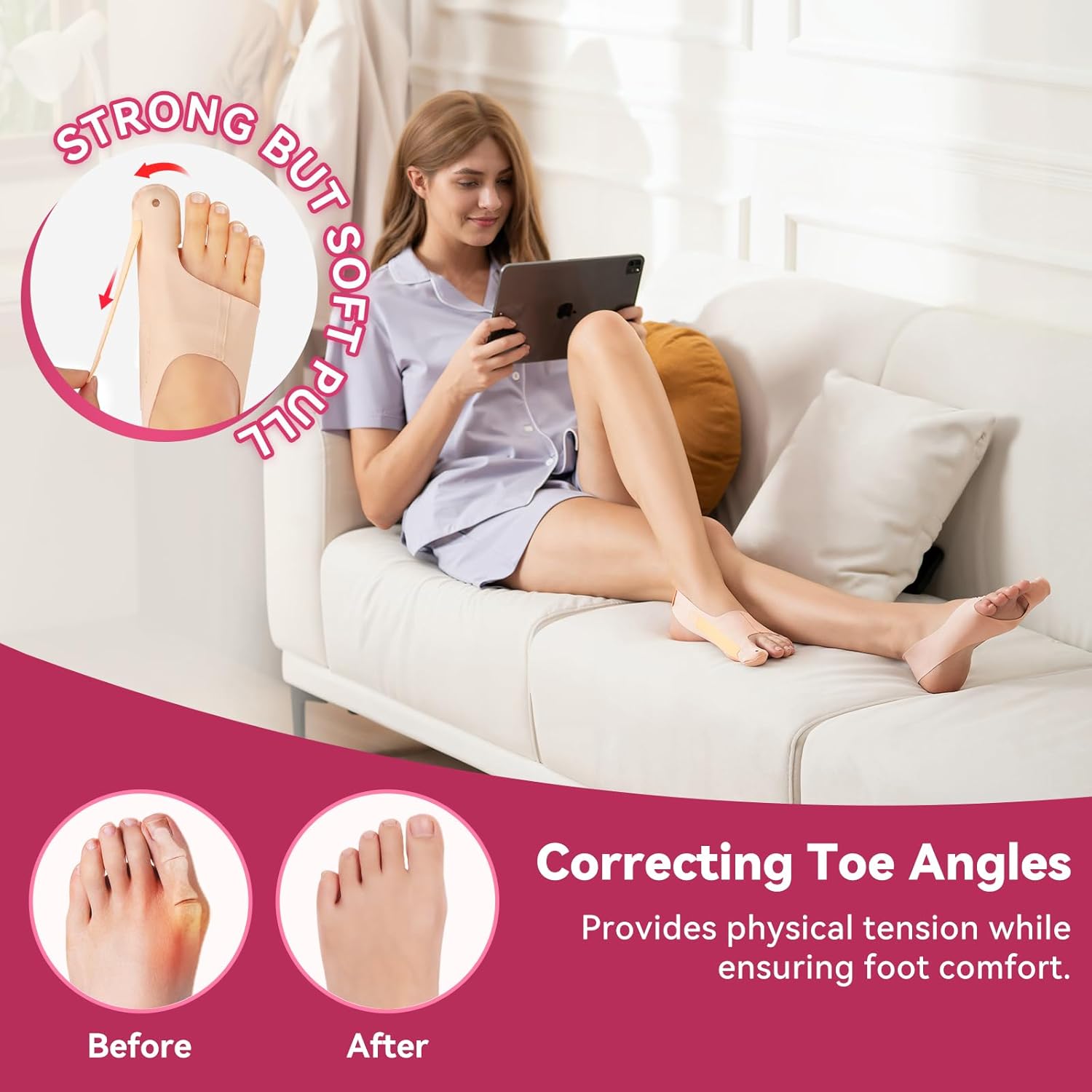 Gentle toe correction bandage for pain-free feet