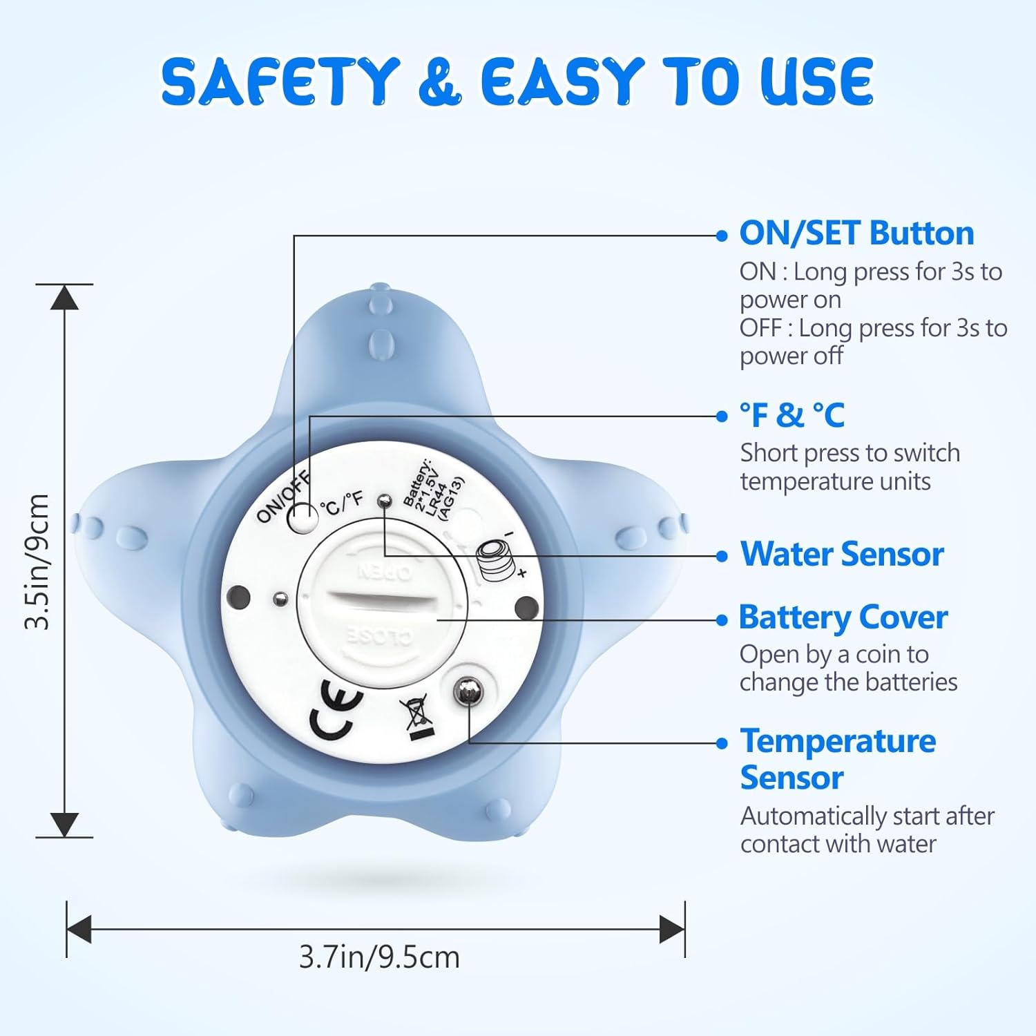 Sicheres Babybadthermometer mit Farbdisplay und Warnsystem