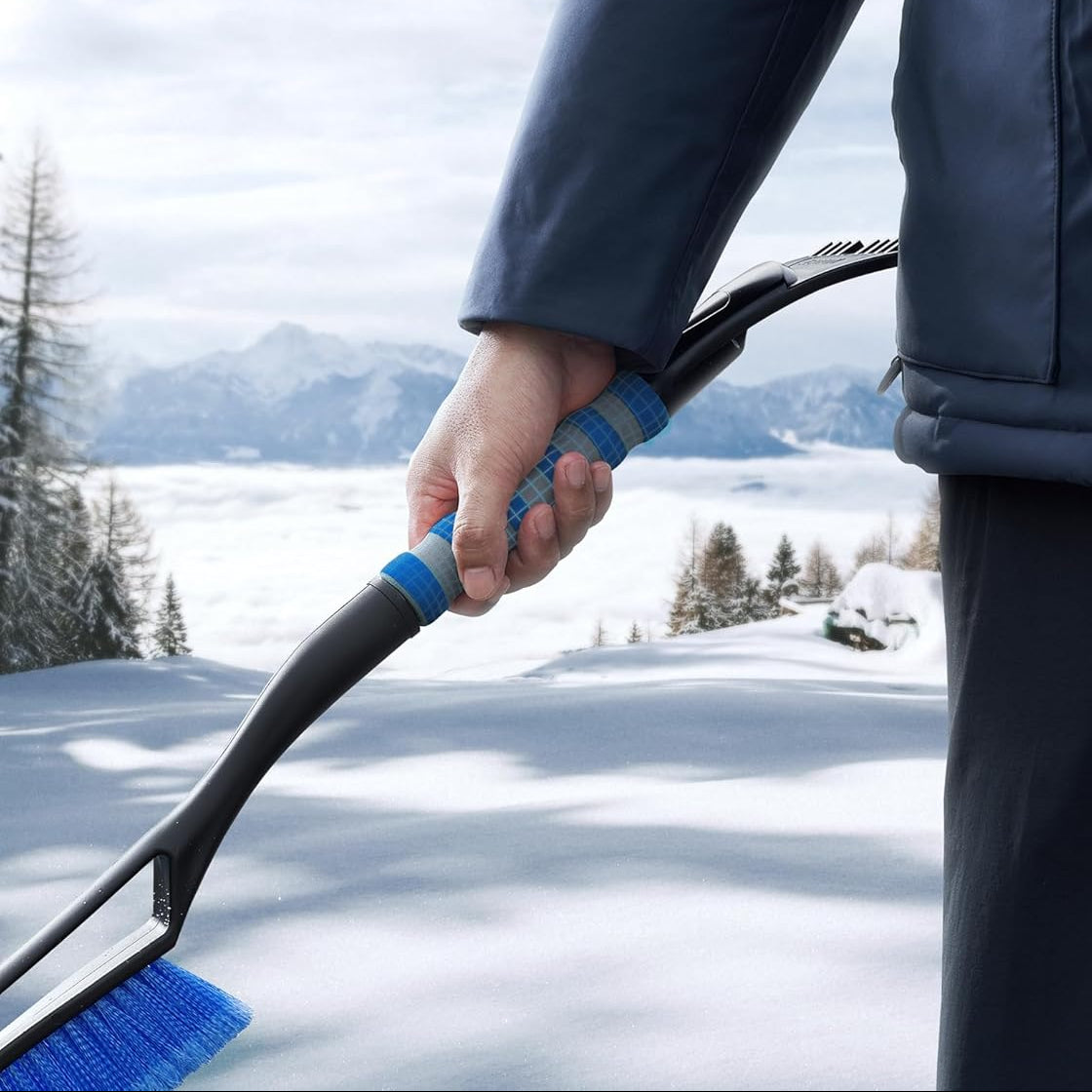Praktische 2-in-1 Schneeschaufel für winterliche Autofahrer