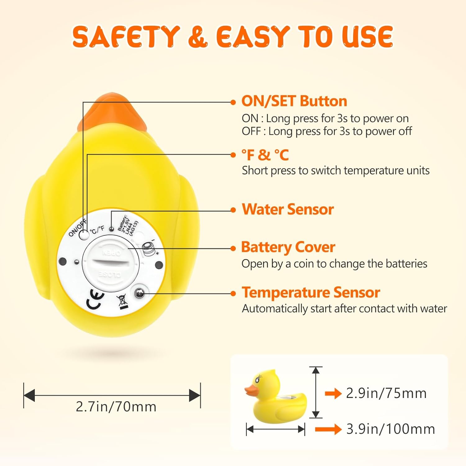 Sicheres Babybadthermometer mit Farbdisplay und Warnsystem
