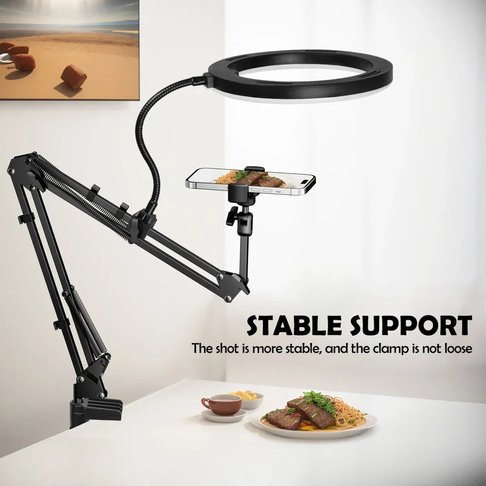Dimmable LED Ring Light with Flexible Arm and Smartphone Holder | 3 Light Modes & USB-Powered | Ideal for Live Streams, Videos, and Selfies