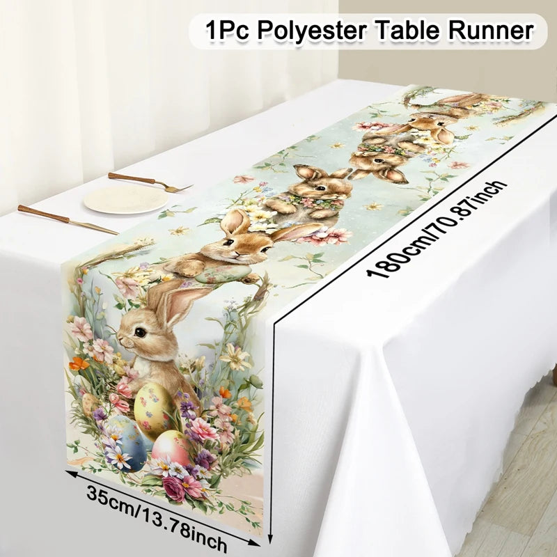Festlicher Tischläufer für Ostern | Charmante Hasen- und Blumenmuster