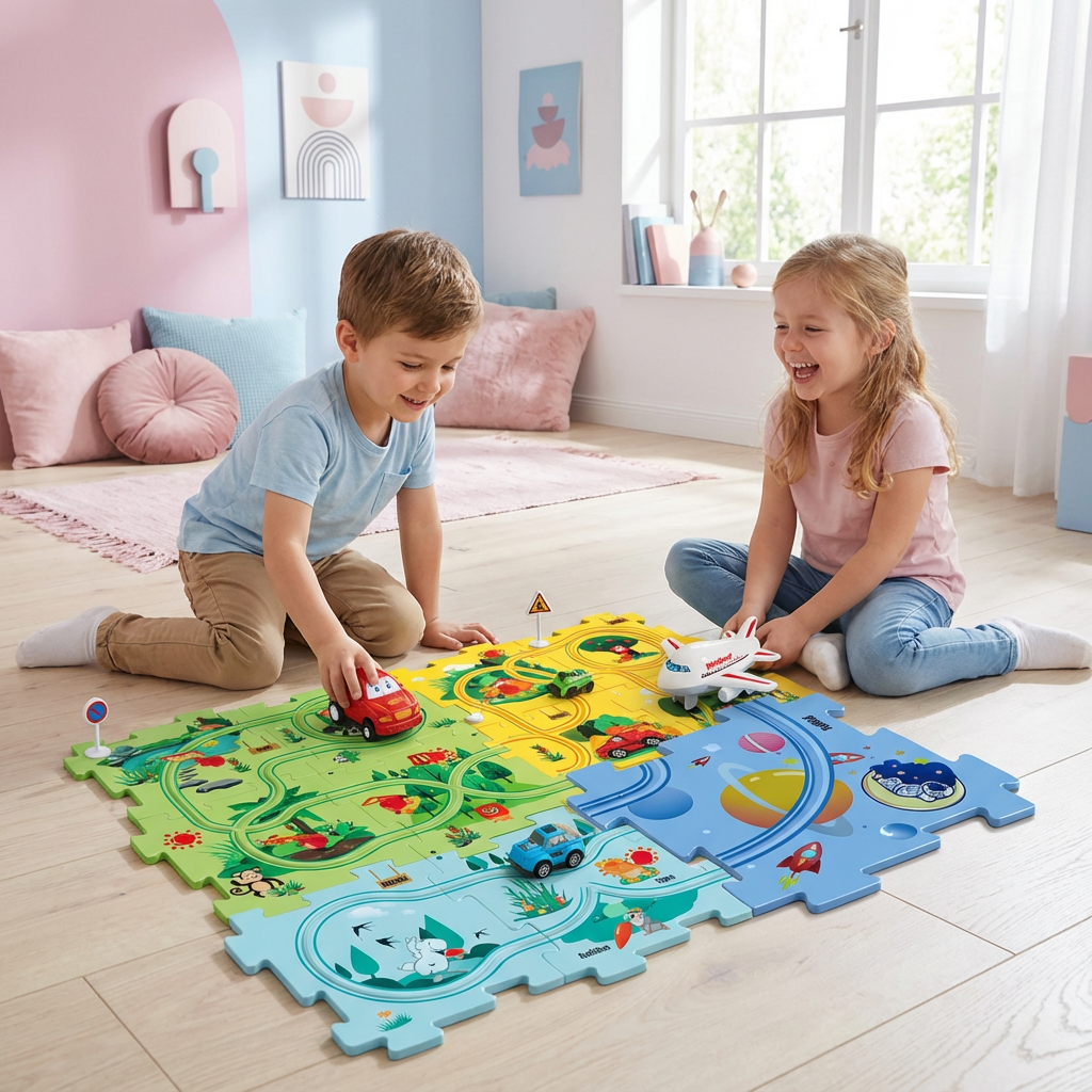 Race Track Puzzle with Building Blocks for Children