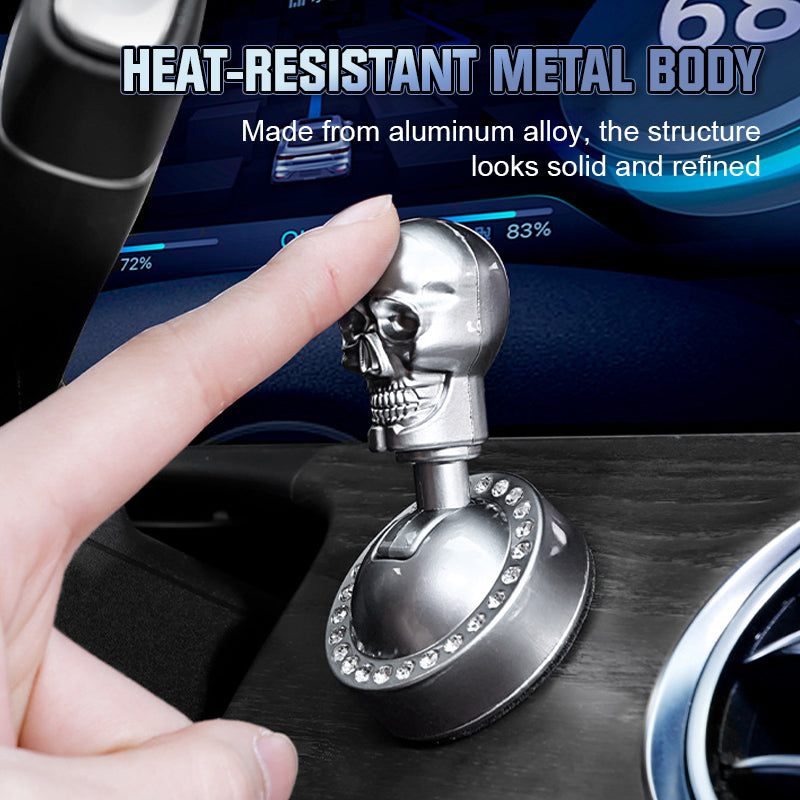 Metallic skull-design start button cover with rhinestones