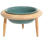 High-quality ceramic cat feeding station with wooden stand