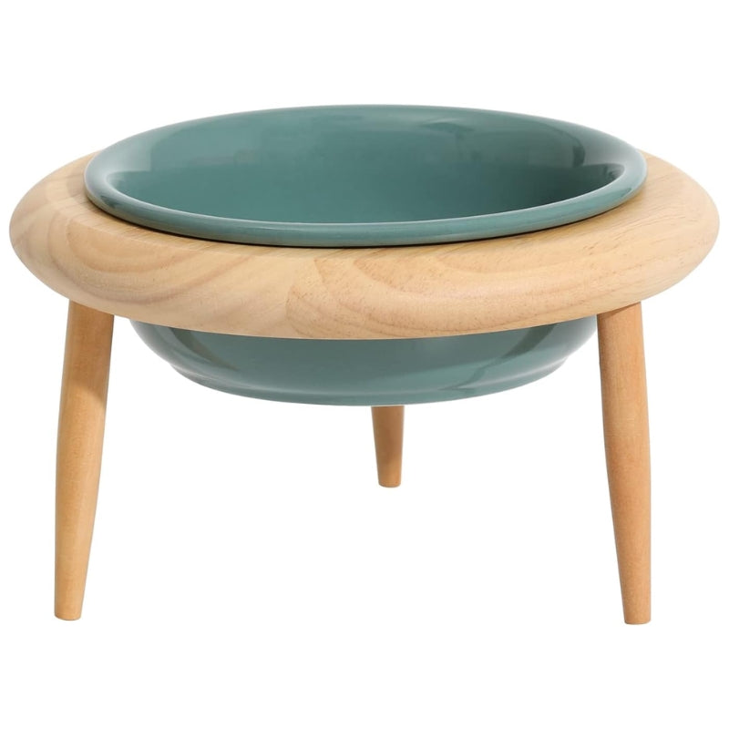 High-quality ceramic cat feeding station with wooden stand