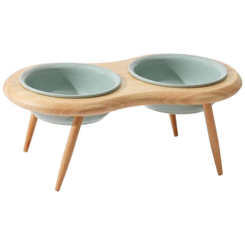High-quality ceramic cat feeding station with wooden stand