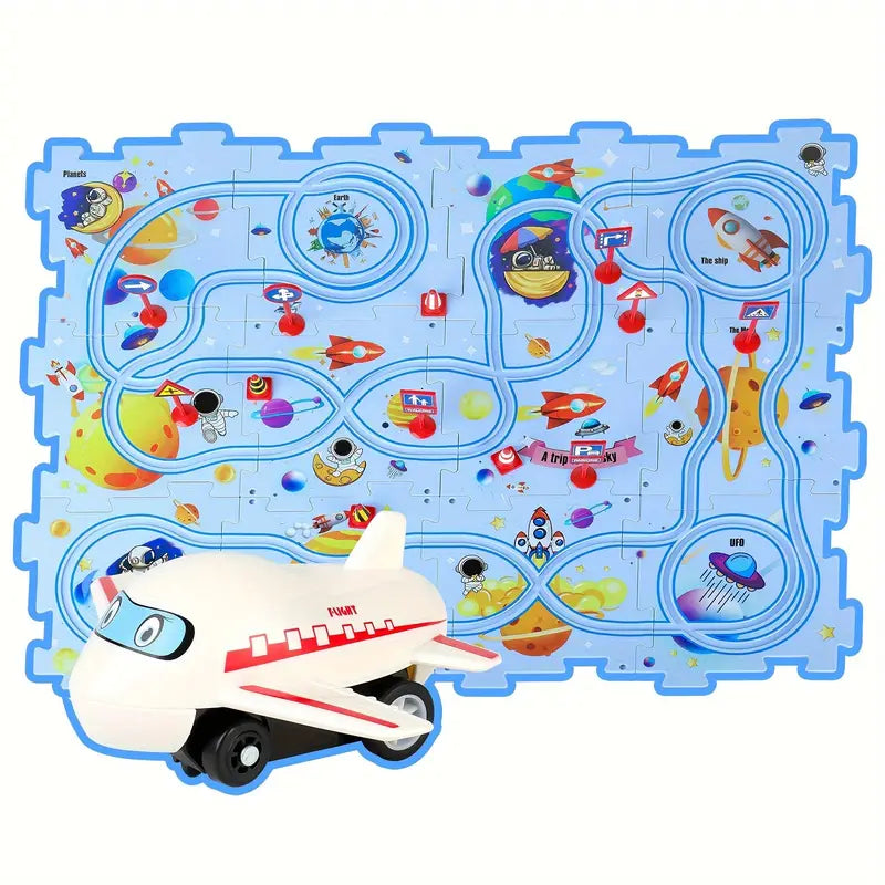 Race Track Puzzle with Building Blocks for Children