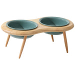 High-quality ceramic cat feeding station with wooden stand