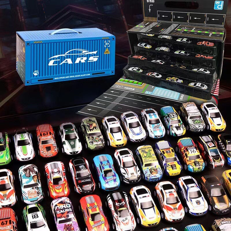 Set mit 48 verschiedenen Rennspielzeugautos aus Metall