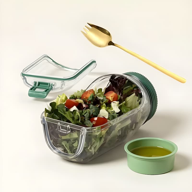 Practical Glass Salad Bowl with Lid – Fresh Ingredients, No Soggy Salads