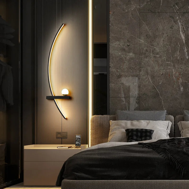 Modern LED wall light with curved design and light modes