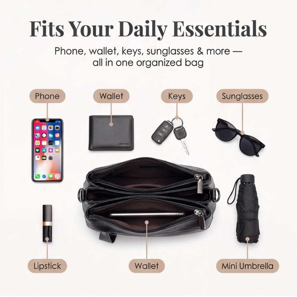 Comfortable faux leather shoulder bag – 3 compartments