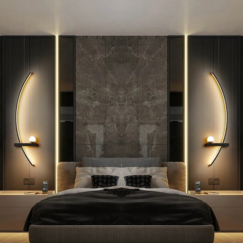 Modern LED wall light with curved design and light modes