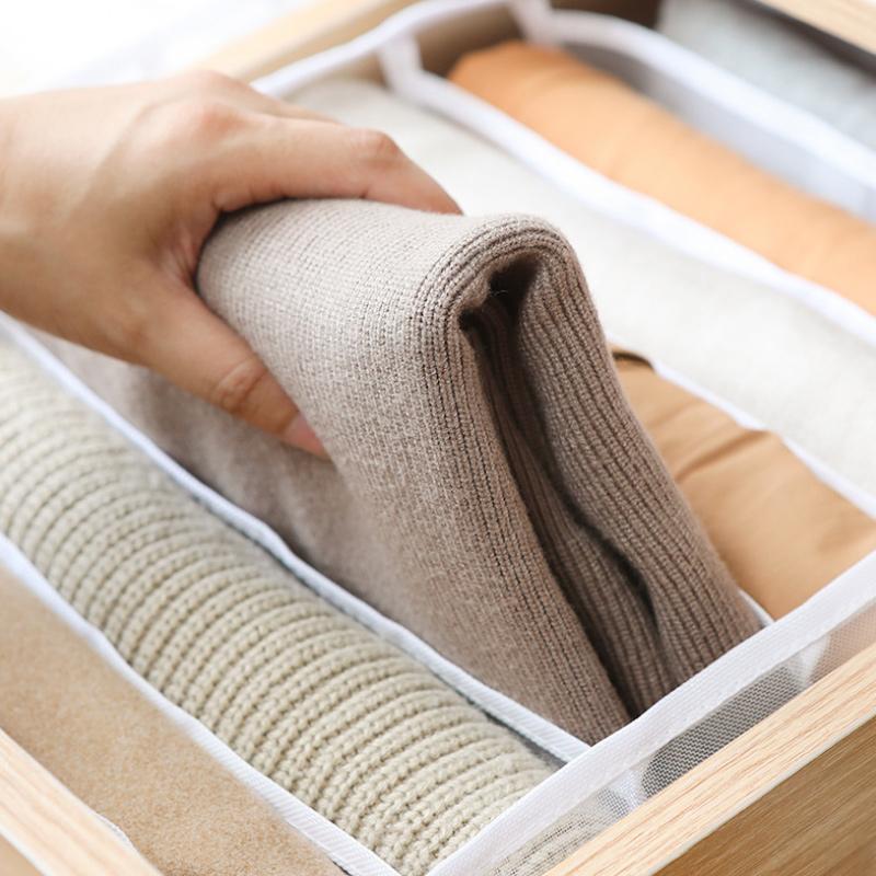 7-Fächer Kleiderschrank Organizer aus Netz für Kleidung