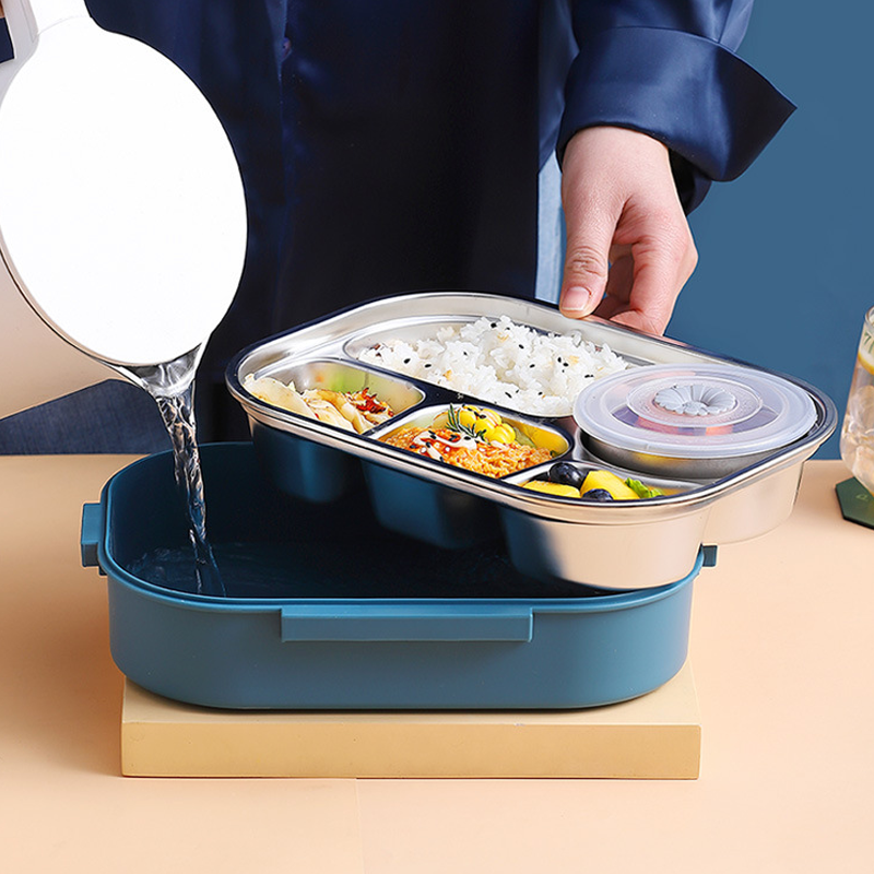 Stainless Steel Lunch Box with 3 or 4 Compartments for Fresh Meals