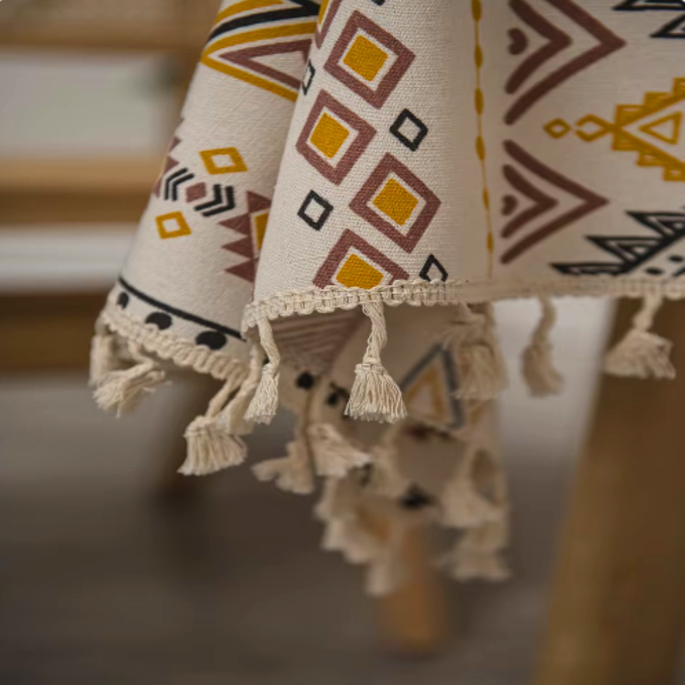 Elegant ethnic tablecloth with stylish tassels