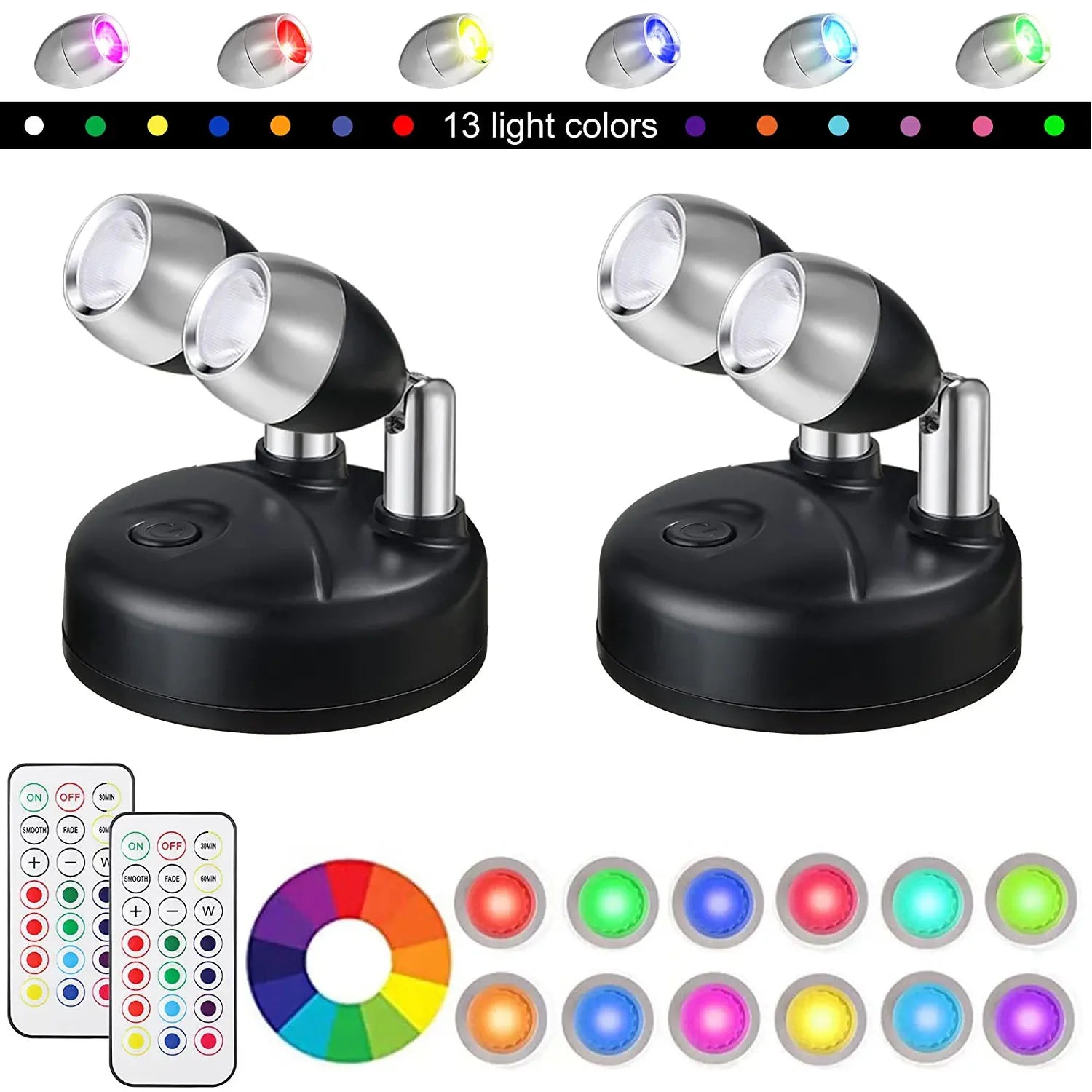 SmartLight Duo | Set of 2 Wireless LED Lights with Remote Control | RGB Color Change & Timer | Flexible for Creative Accents