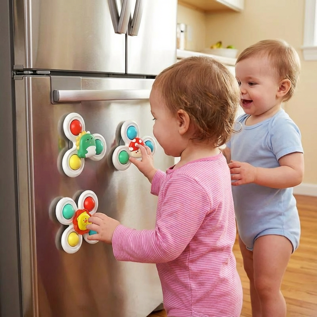 3-piece set of cute suction cup spinning toys for babies