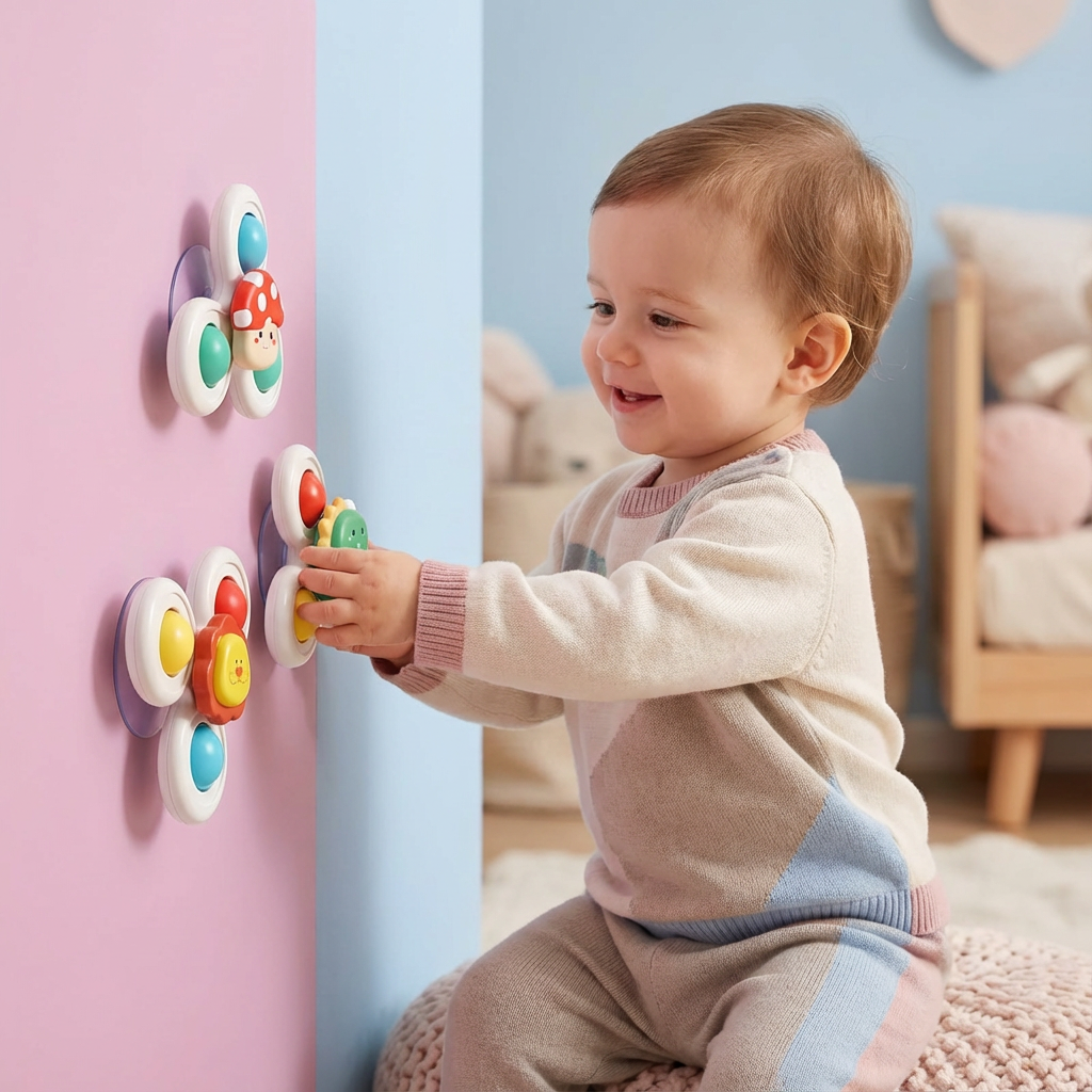 3-piece set of cute suction cup spinning toys for babies