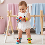 Plush socks and bracelet for babies with sensory elements