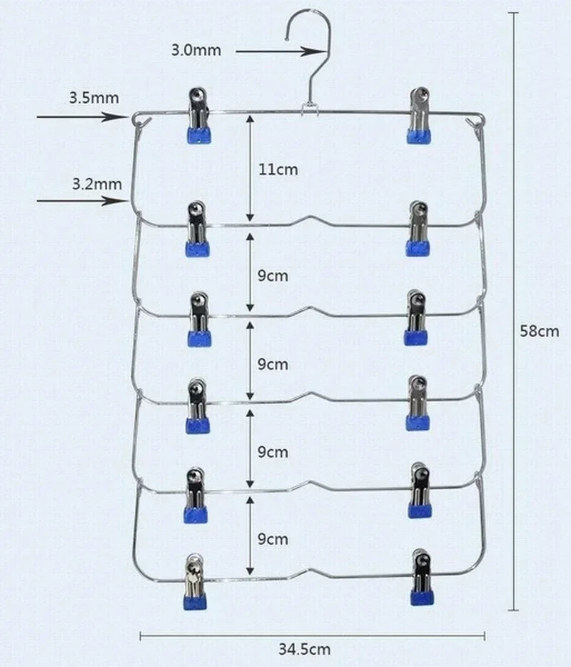 Platzsparender Hosenorganizer aus Edelstahl mit 12 Clips
