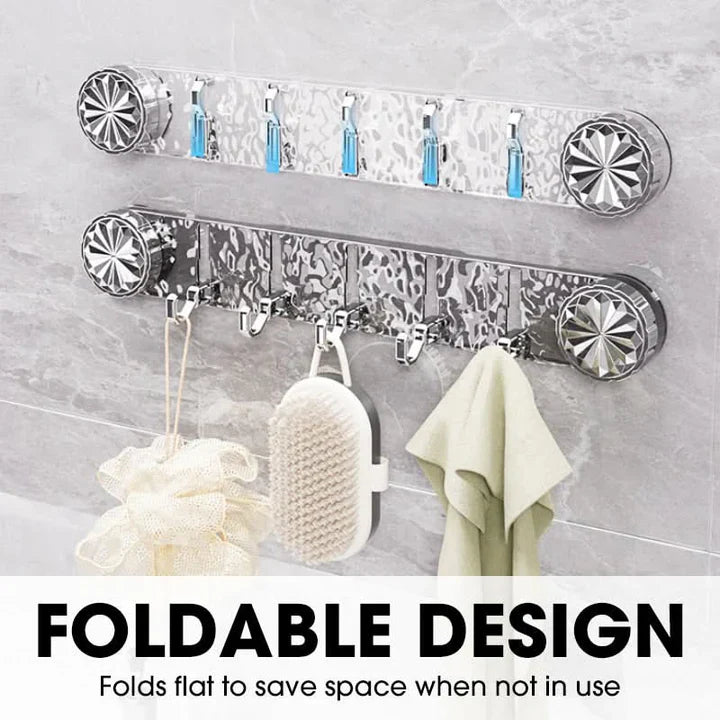 Wall hook rack with foldable hooks – no drilling required