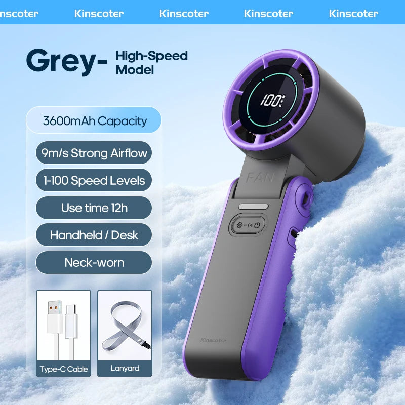 FrostWind Mini-Ventilator | Anpassbare Kühlung mit 100 Stufen | 3600 mAh Akku | Tragbar & Eis-Kühlung