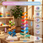 Wooden Tower with Rainbow Marbles in Montessori Style