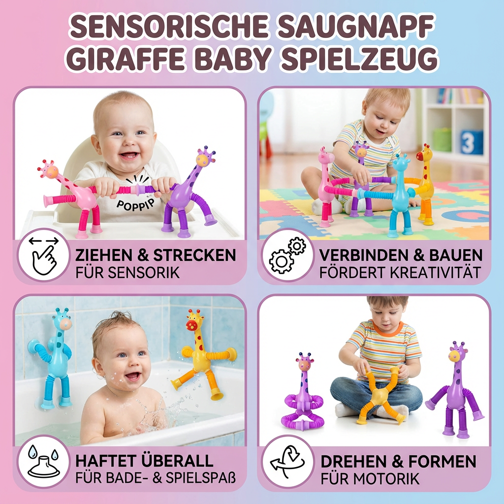 Baby Toy with Suction Cup – Giraffe for Sensory Stimulation