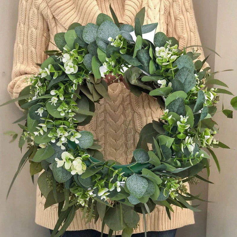 Eucalyptus Bliss | Handgefertigter Eukalyptuskranz mit Blumen | Perfekte Dekoration für jeden Anlass