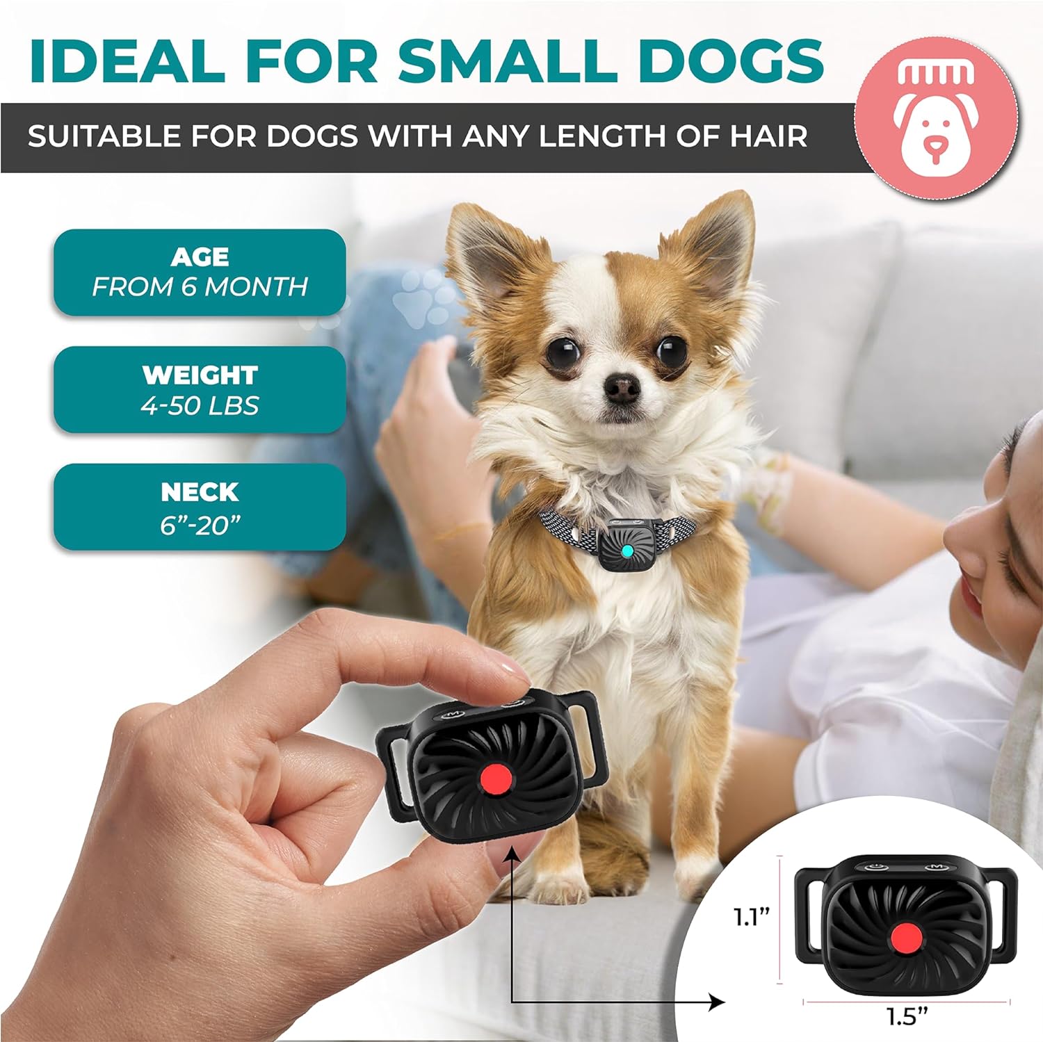 DogsSilent Anti-Bark Collar for Small Breeds | With Sound & Vibration | IP87 Waterproof | Adjustable for Gentle Training