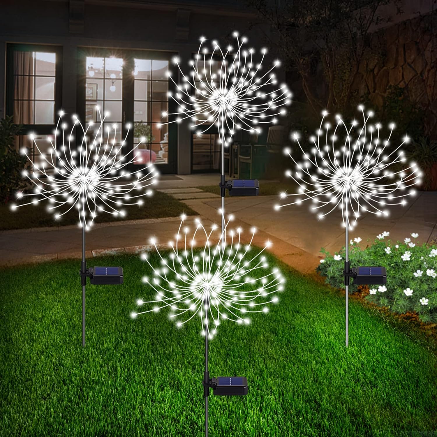 4-Piece Set Solar Fireworks Garden Lights - Weatherproof LED Decorative Lights, Solar Powered for Garden and Patio