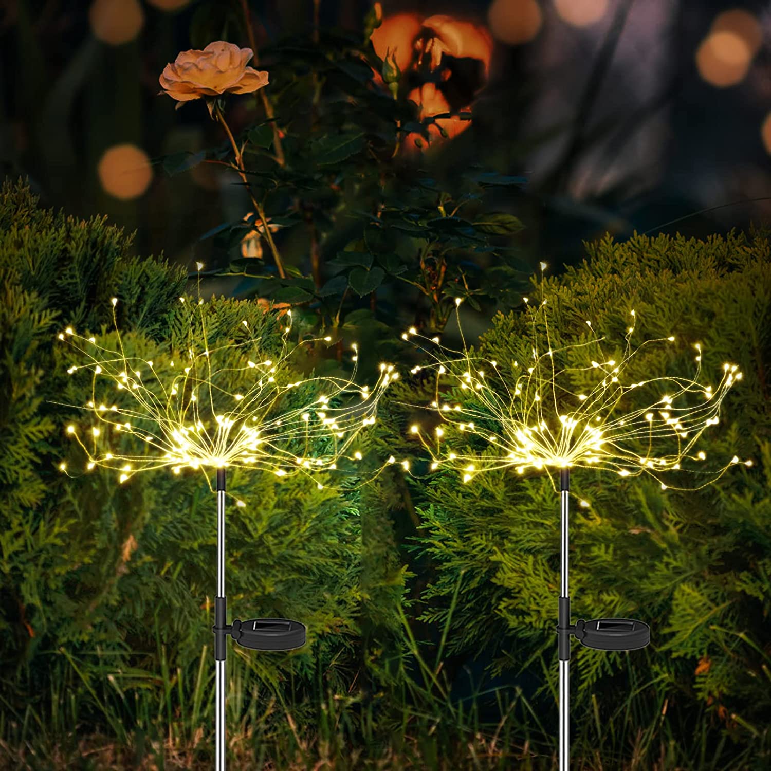 4-Piece Set Solar Fireworks Garden Lights - Weatherproof LED Decorative Lights, Solar Powered for Garden and Patio
