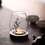 Elegant Set of 2 Glass Candle Holders with Wooden Base – Retro-Zen Flair for Your Home