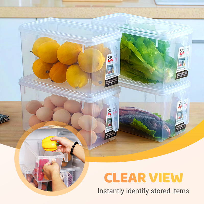 Transparent storage container with practical lid