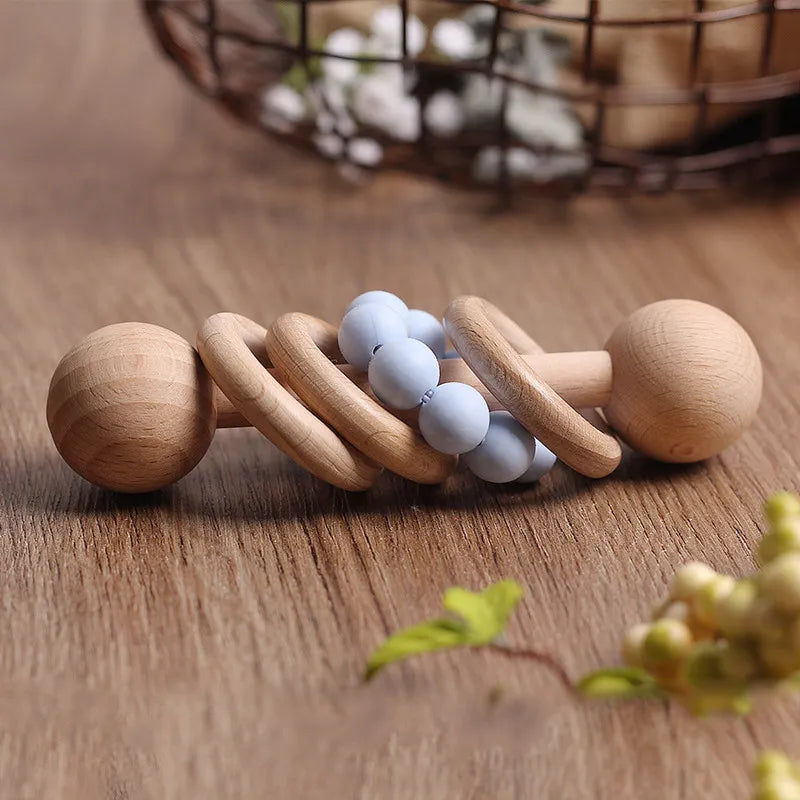Wooden Rattle for Babies with Teethers – Teething Support Toy